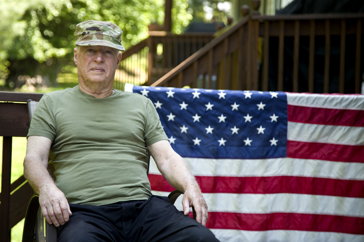 A photo of an American Veteran in a wheelchair